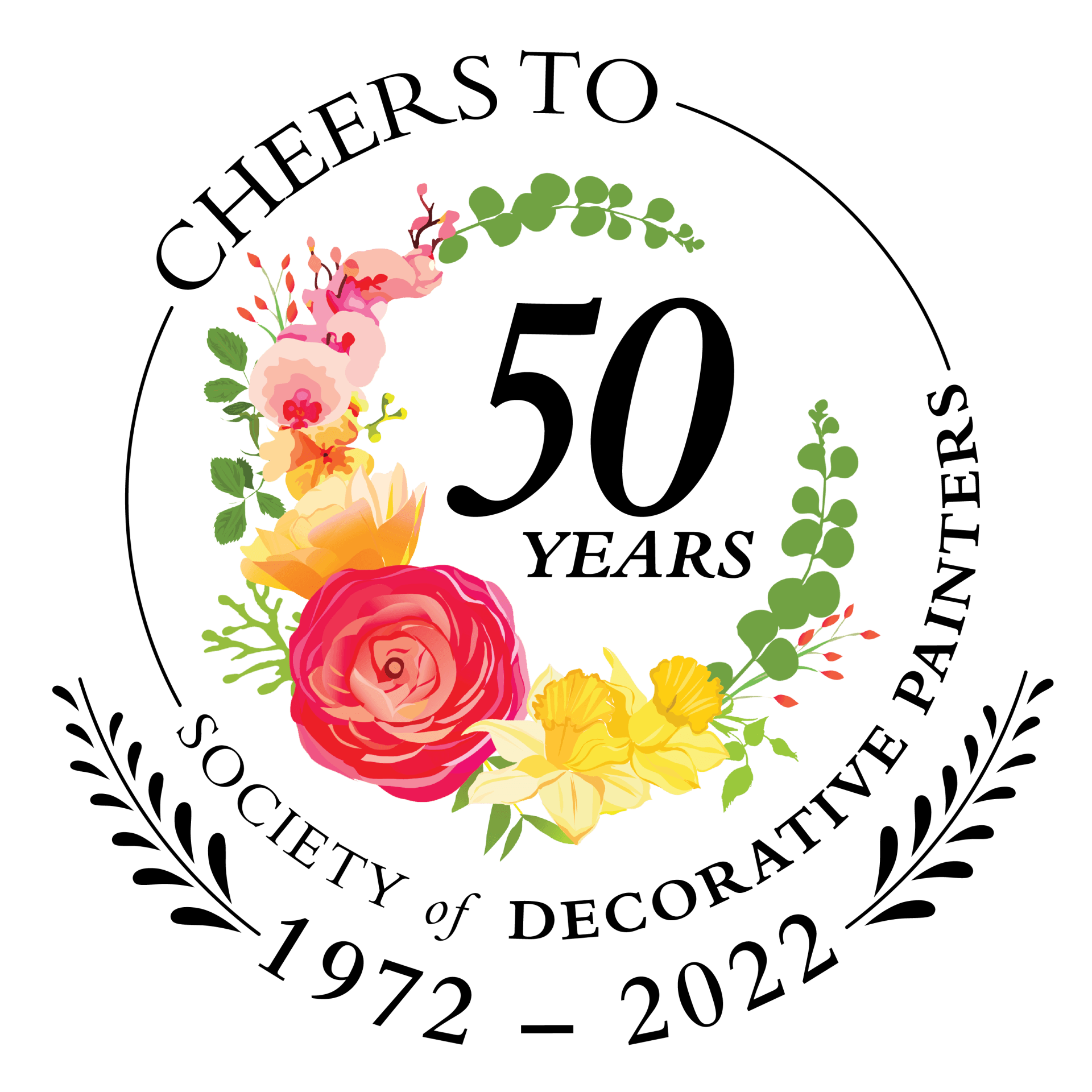 The logo for the society of decorative painters celebrates 50 years.