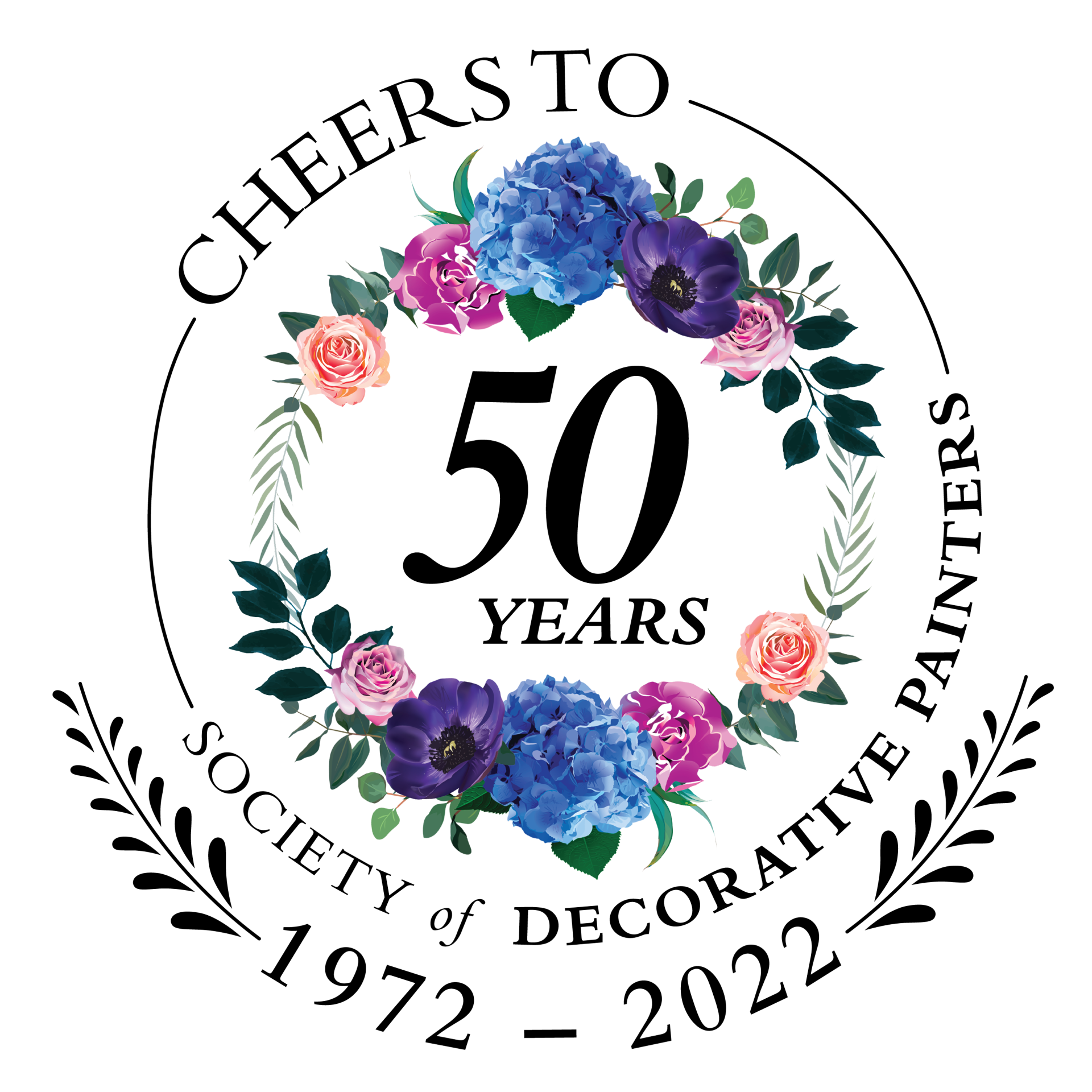 The logo for the society of decorative painters celebrates 50 years.