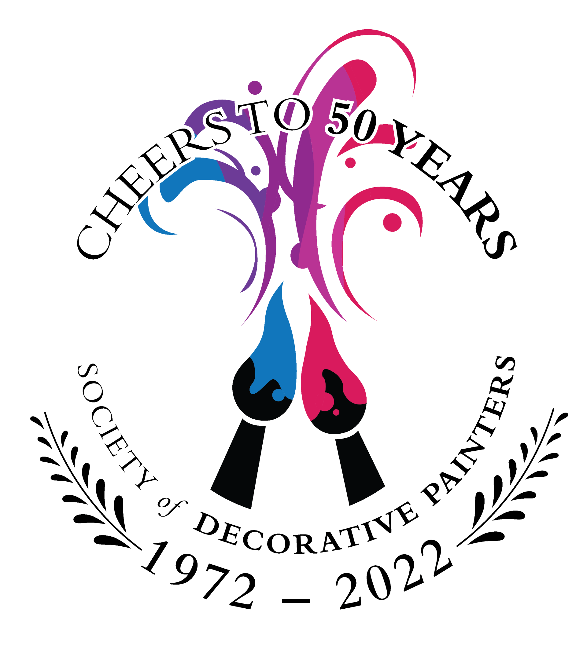 A logo for the cheers to 50 years society of decorative painters