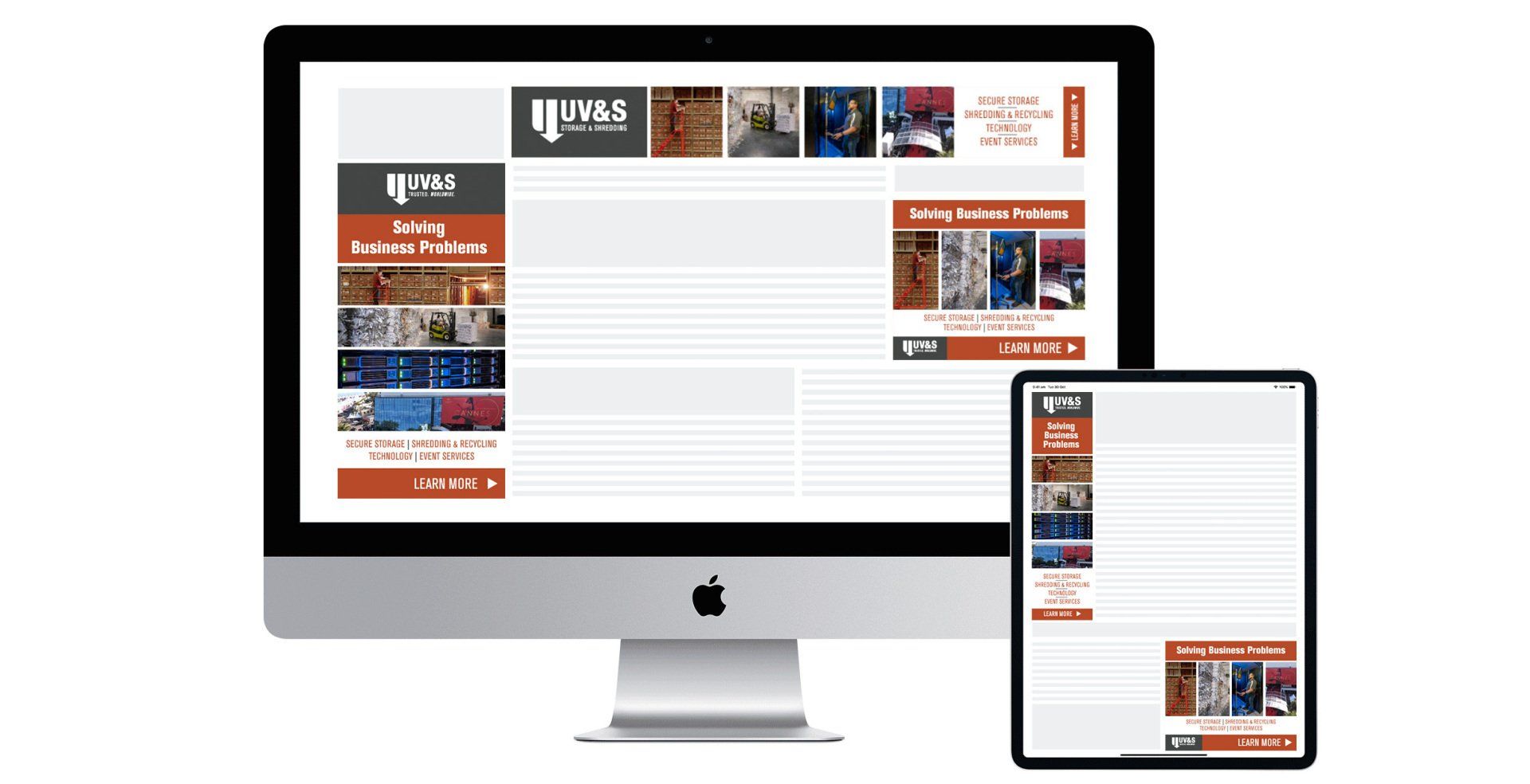 A computer monitor and a tablet are displaying a website.