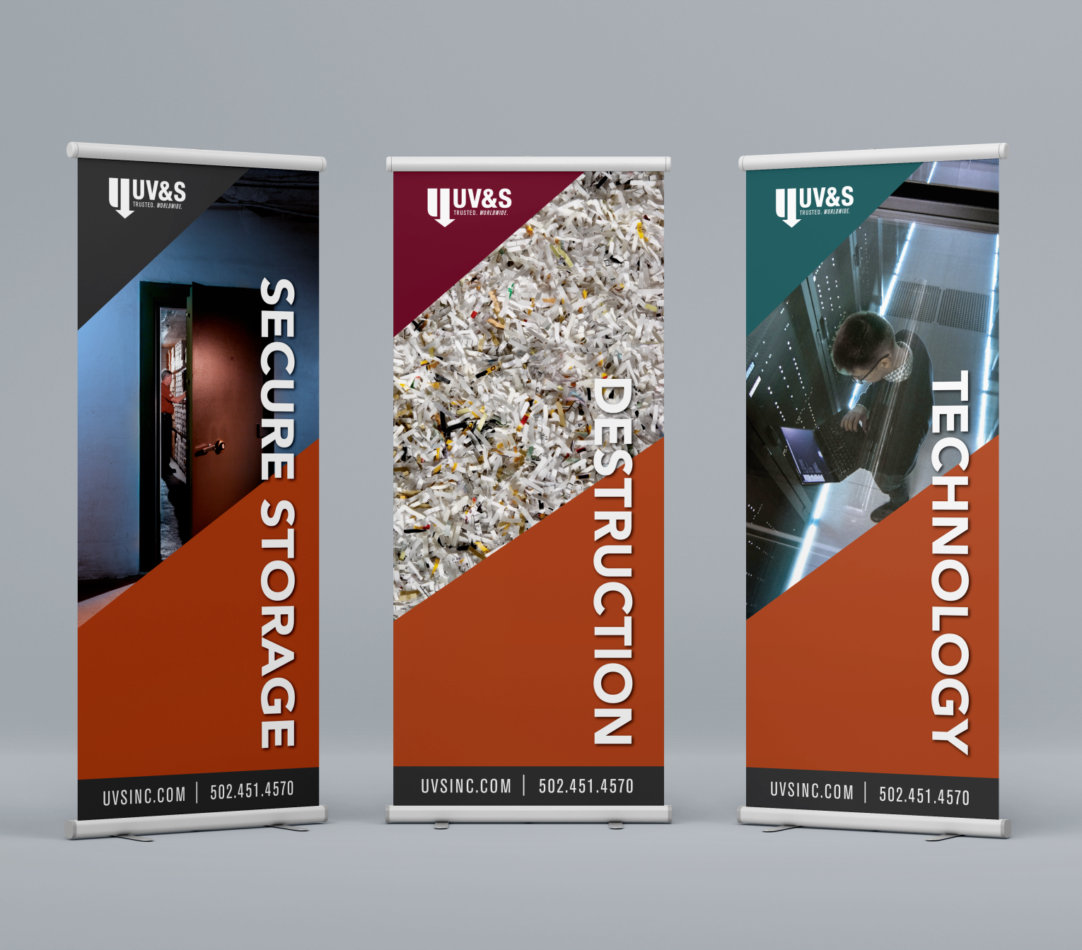 Three banners for secure storage destruction and technology