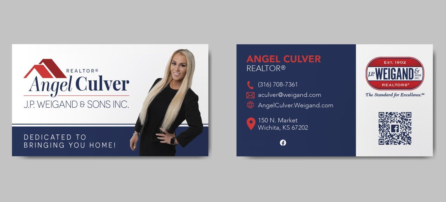 The front and back of a business card for angel culver