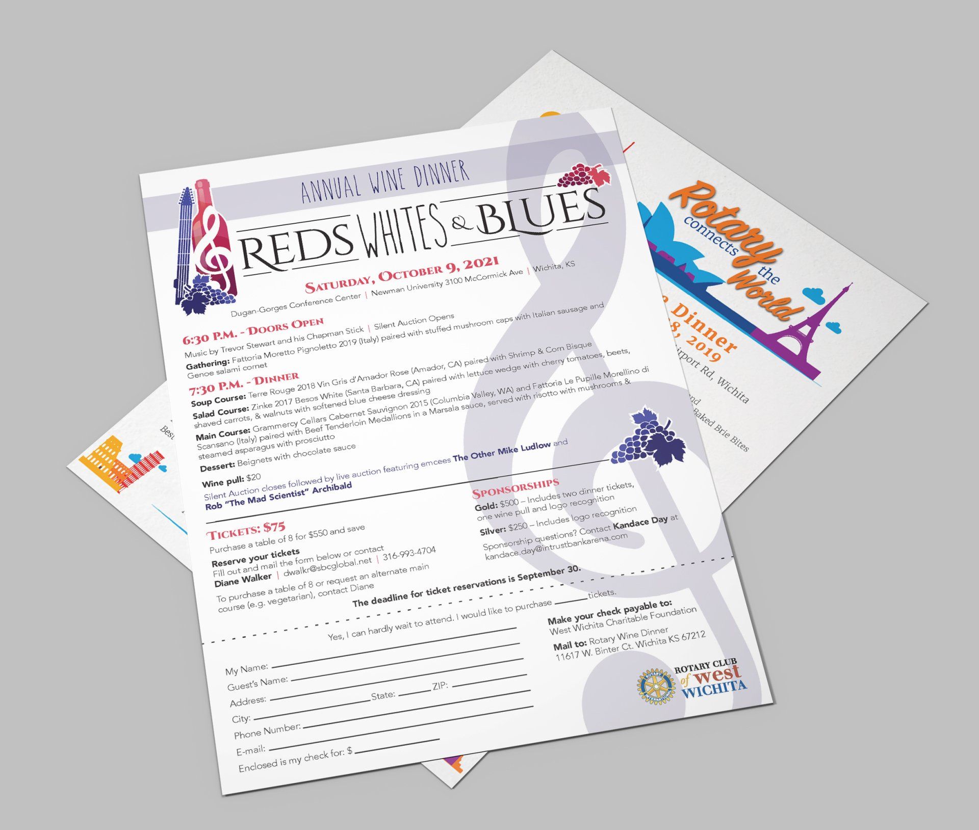 A stack of flyers sitting on top of each other on a table.