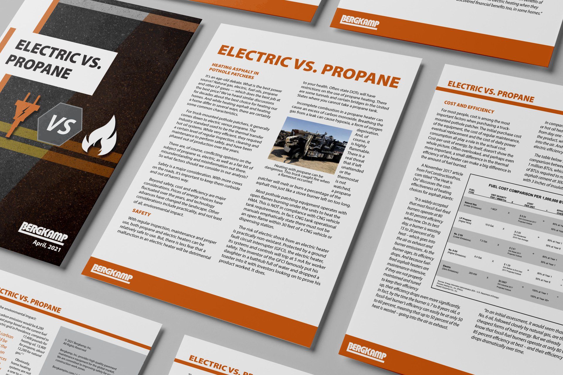 A brochure about electric vs. propane is laying on a table.