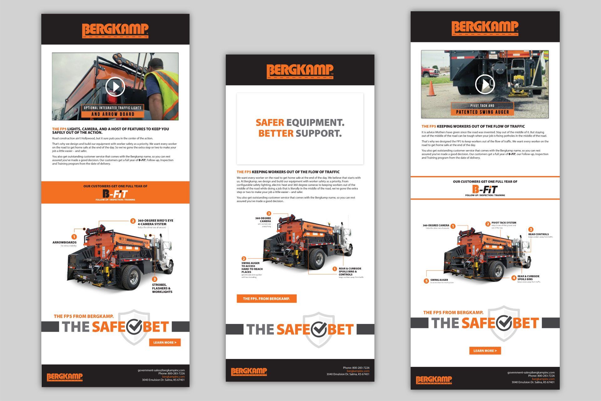 Three flyers for a company called the safe bet