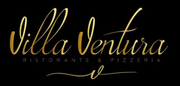 Logo di Villa Ventura Ristorante & Pizzeria in caratteri dorati su sfondo nero.