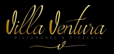 Logo di Villa Ventura Ristorante & Pizzeria in caratteri dorati su sfondo nero.