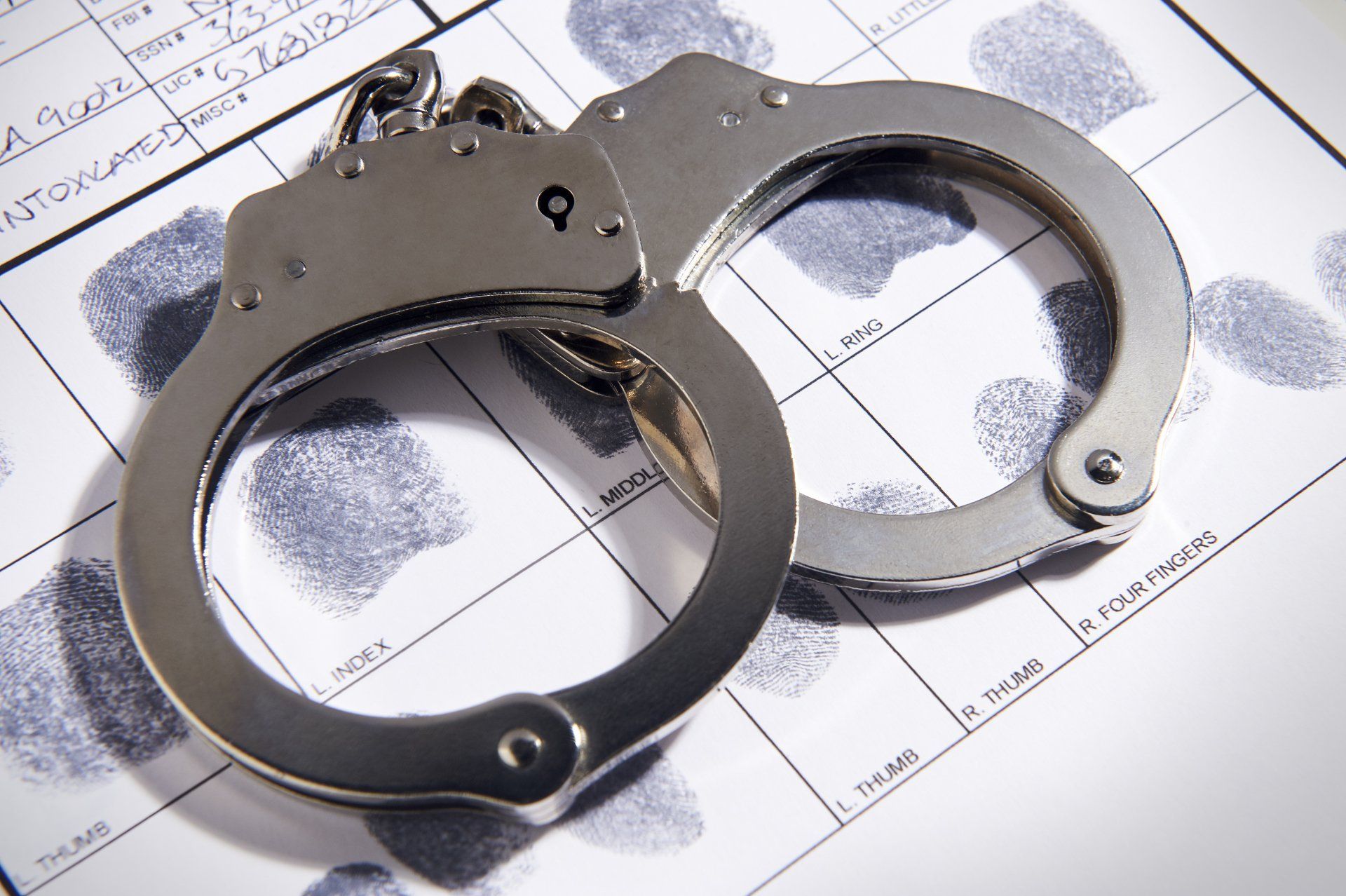 Handcuffs - Handcuffs Laying on Top of Fingerprint Chart in Belvidere, NJ