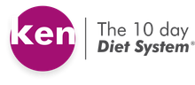 El logotipo del sistema de dieta de 10 días de Ken es morado y blanco.