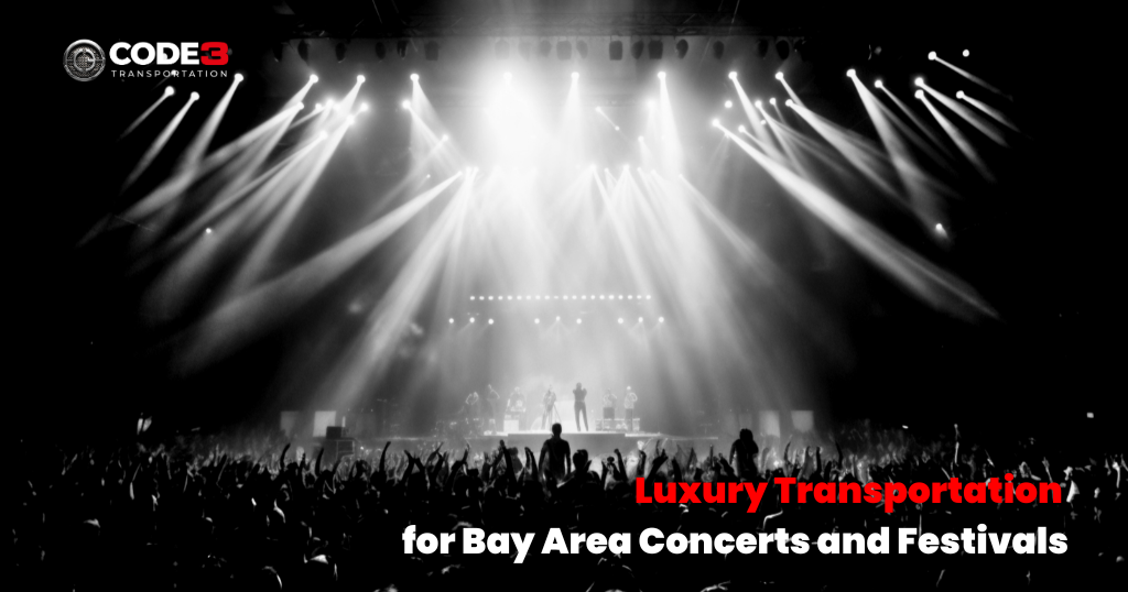 A poster for luxury transportation for bay area concerts and festivals