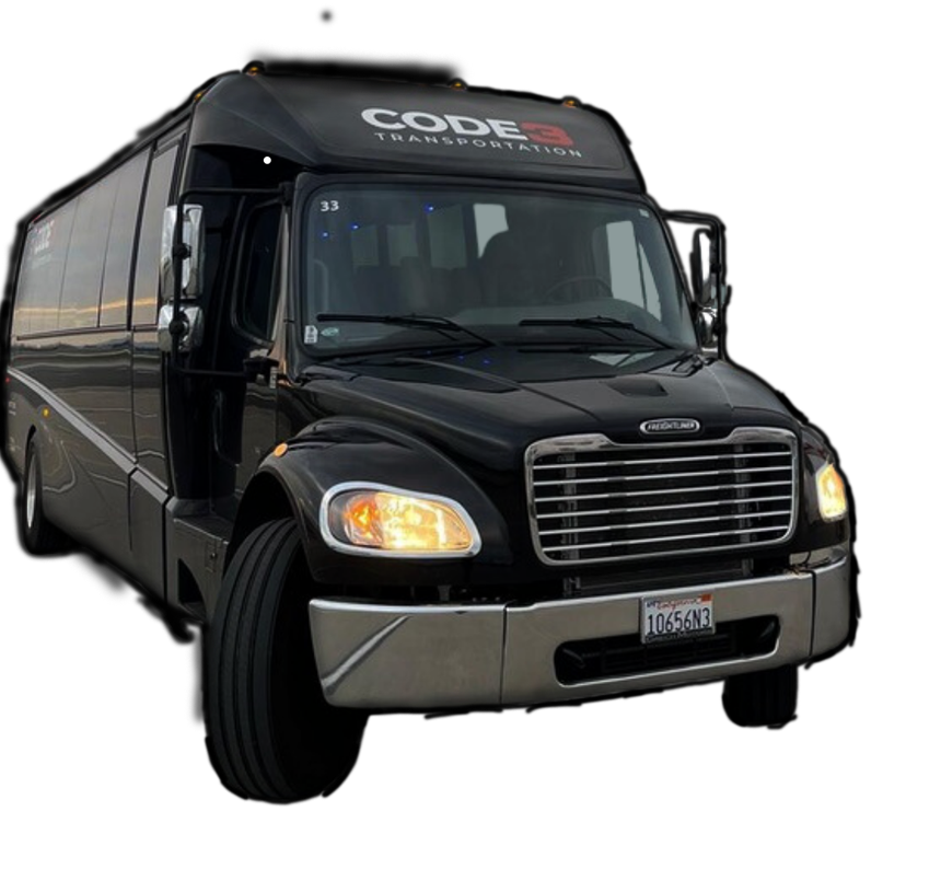 A black van with the word code on the hood