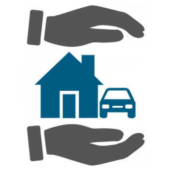 two hands are holding a house and a car