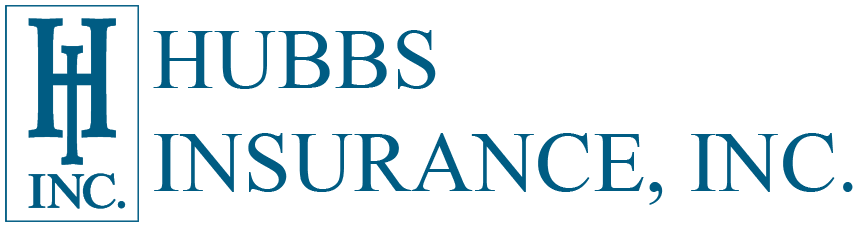 the logo for Hubbs Insurance inc. is blue and white