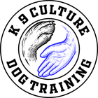 Circular logo: paw and hand touching, 