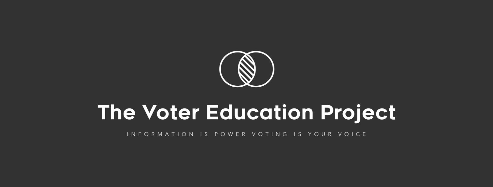 Logo for The Voter Education Project, with two interlocking circles and white text on a dark gray background.
