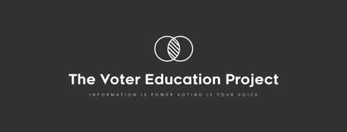 Logo for The Voter Education Project, with two interlocking circles and white text on a dark gray background.