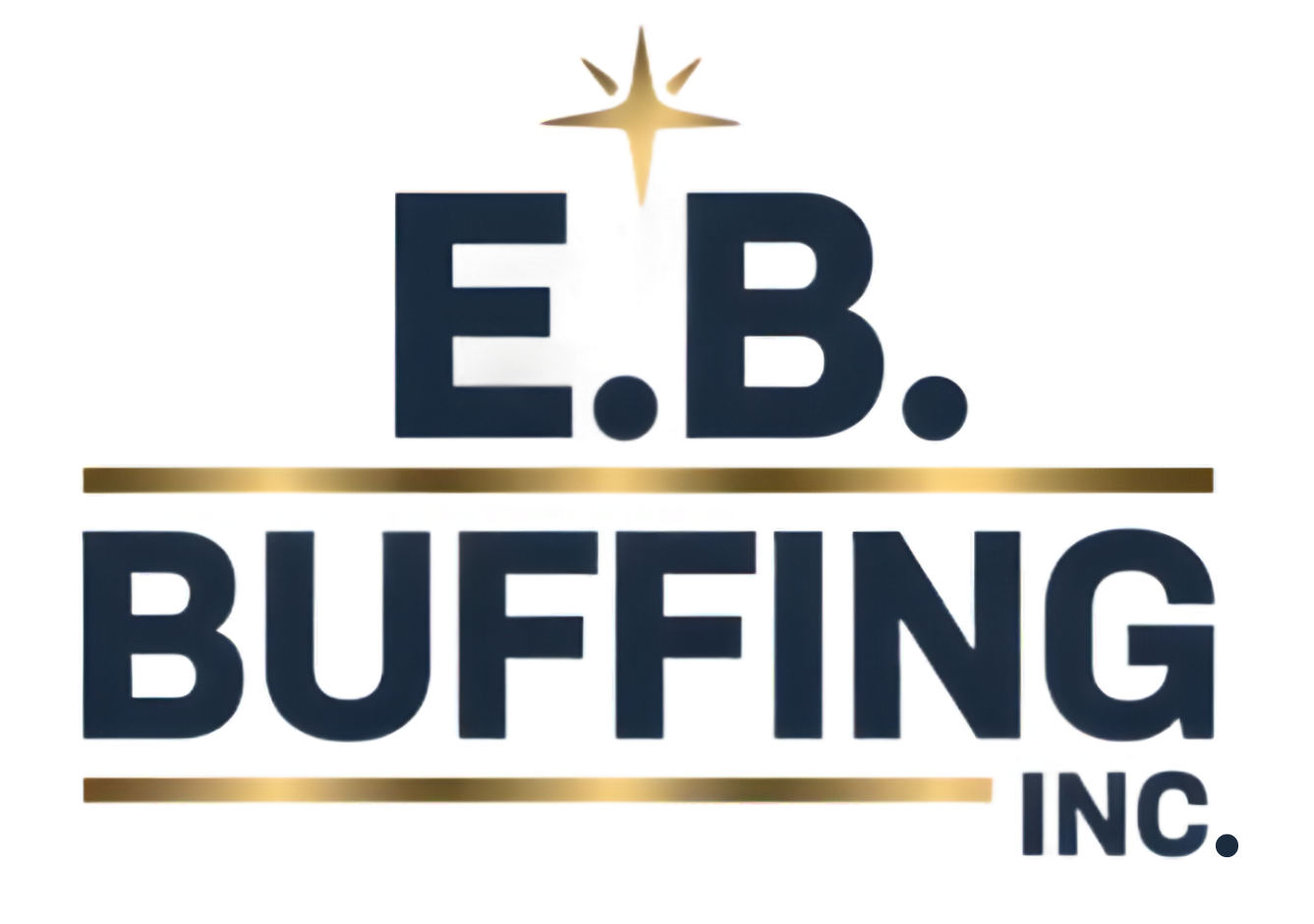 Dark blue logo with gold accents: