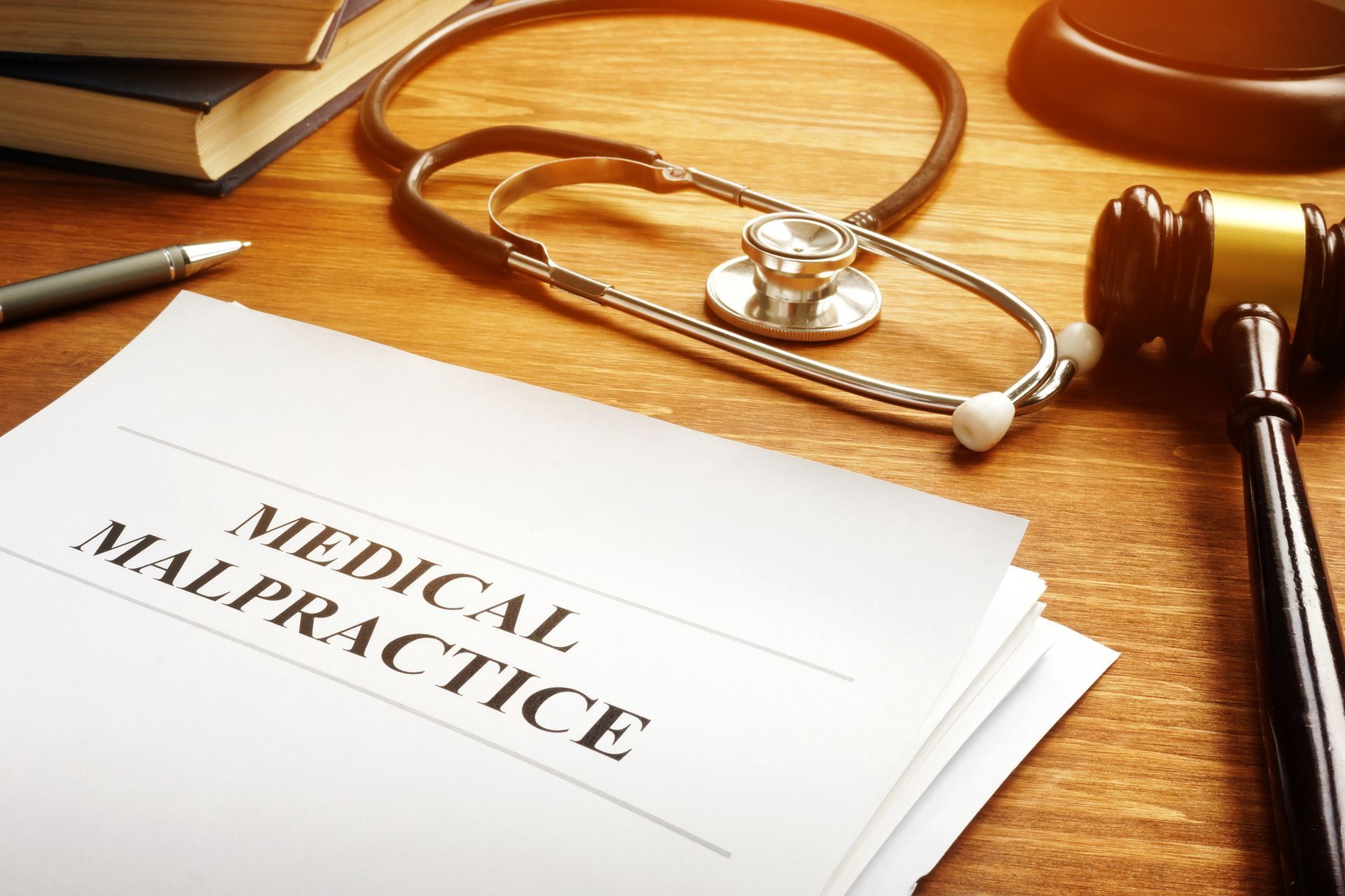 A stethoscope is sitting on top of a piece of paper that says medical malpractice. A stethoscope is sitting on top of a piece of paper that says medical malpractice.