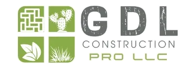 Logo for GDL Construction Pro LLC, featuring green squares with plant icons and gray text.