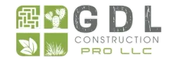 Logo for GDL Construction Pro LLC, featuring green squares with plant icons and gray text.