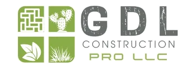 Logo for GDL Construction Pro LLC, featuring green squares with plant icons and gray text.