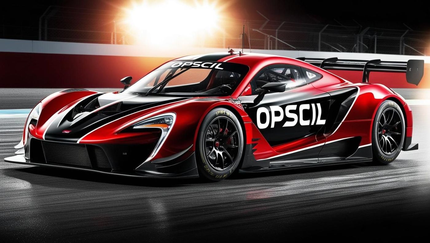Red and white race car with OpsCil written on it.