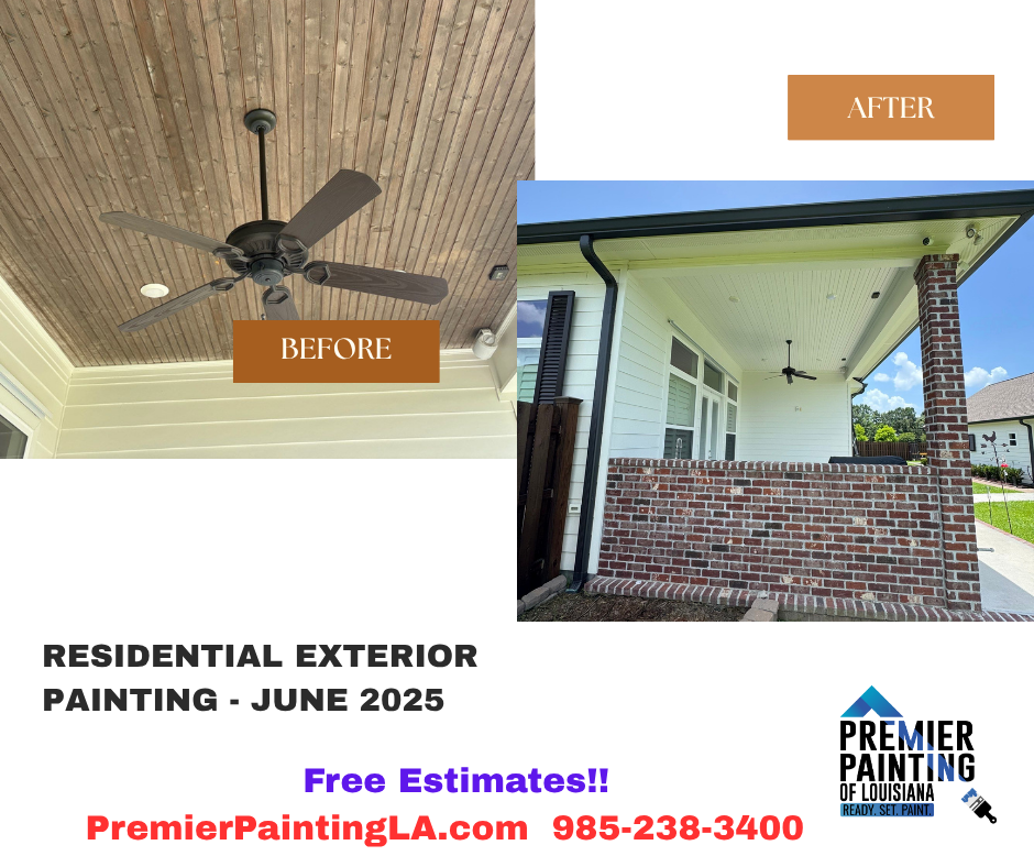 A before and after picture of a residential exterior painting