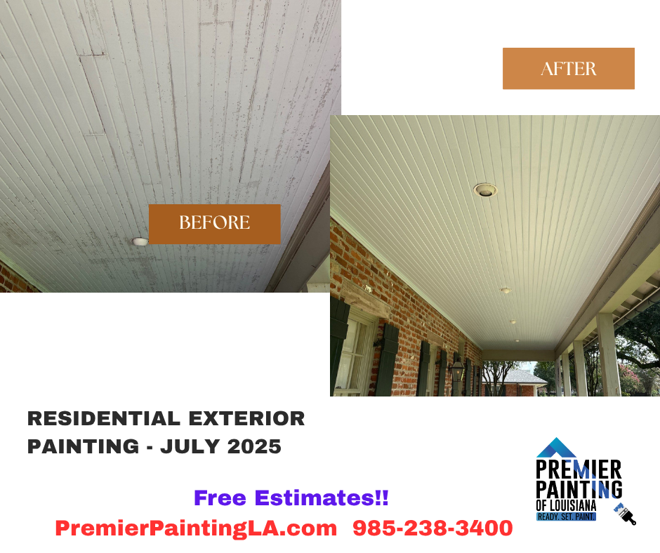 A before and after picture of a residential exterior painting