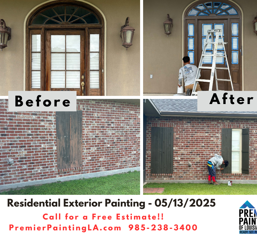 A before and after picture of a house being painted