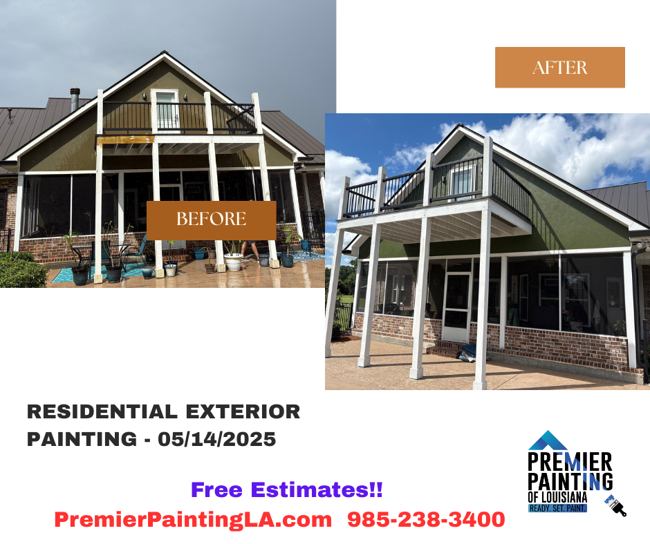 A before and after picture of a residential exterior painting