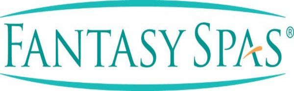 A blue and white logo for fantasy spas