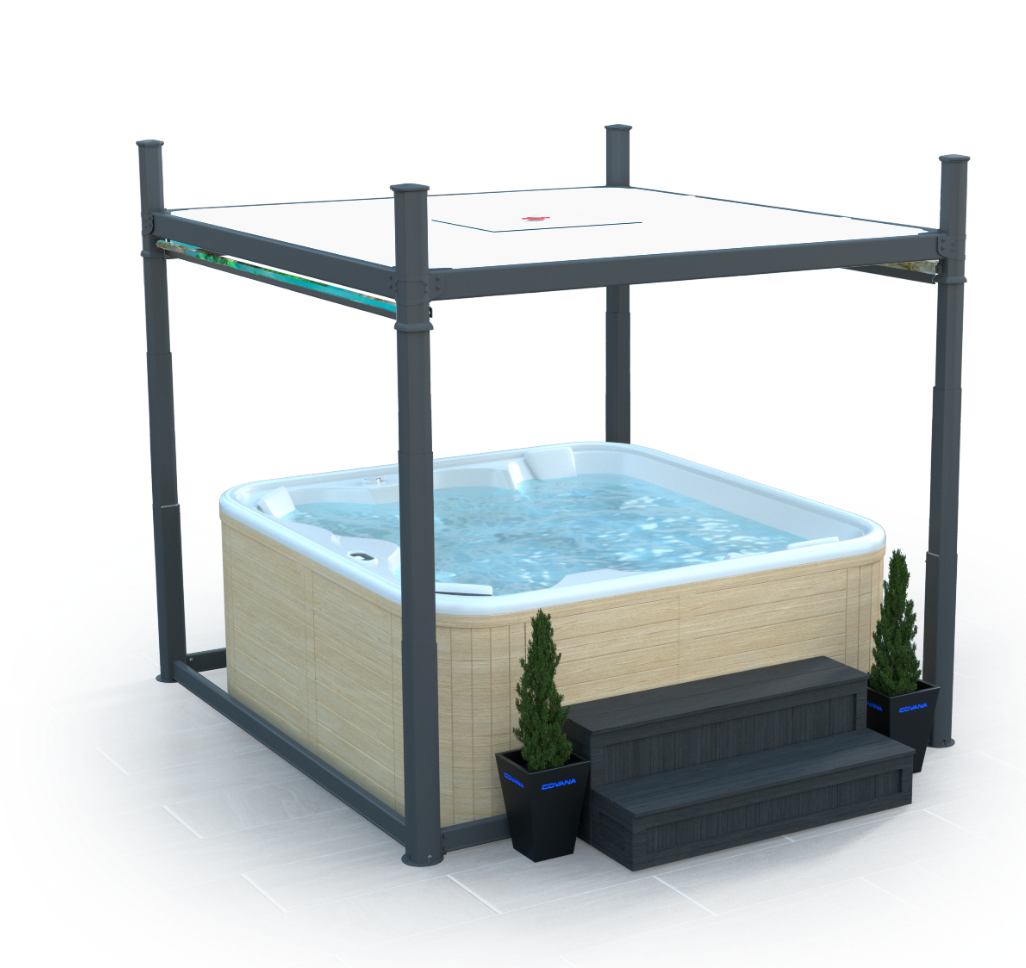 A 3d model of a hot tub under a canopy
