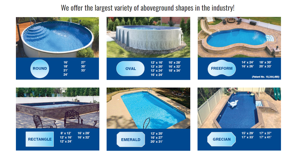 There are many different types of swimming pools in this picture.