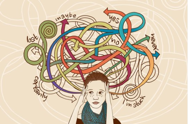 anxious female with multiple thoughts