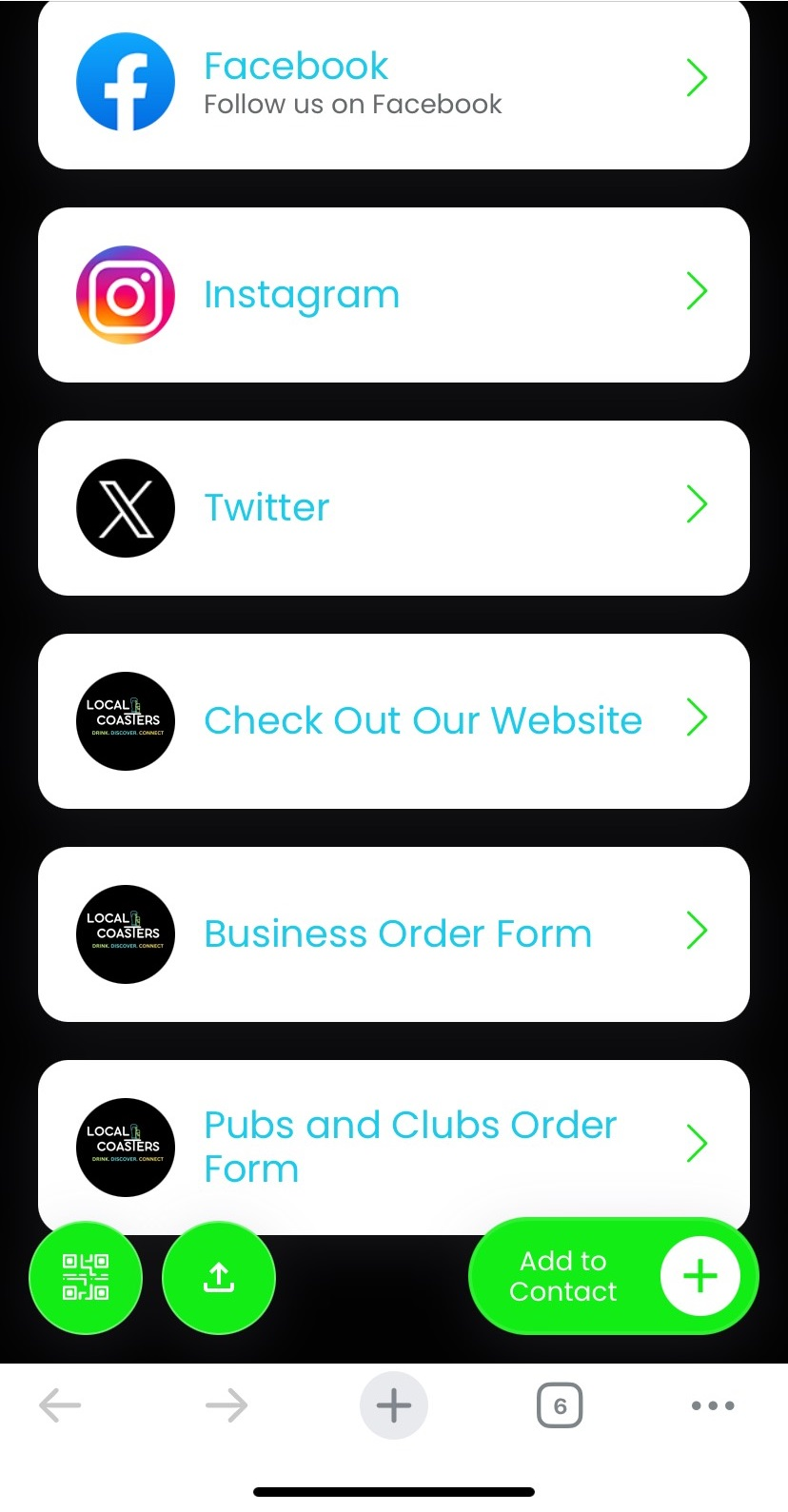 Local Coasters QR business card