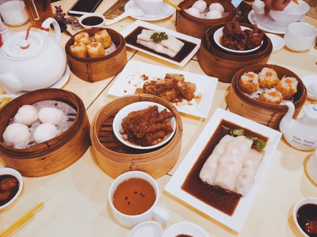 A table full of different Asian food