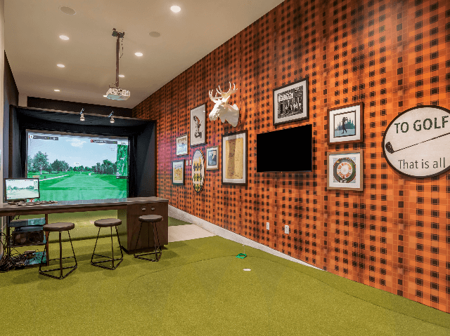 Uncommon Auburn Apartment Community Golf Simulator.