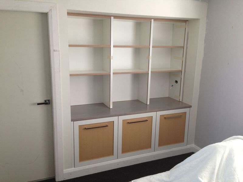 A Room with Shelves and Cabinets and A Door — Burns Custom Kitchens in Newcastle, NSW