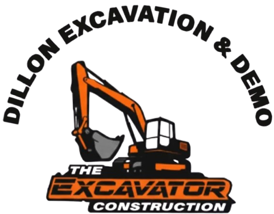 Logo for Dillon Excavation & Demo, featuring an orange excavator machine with text.