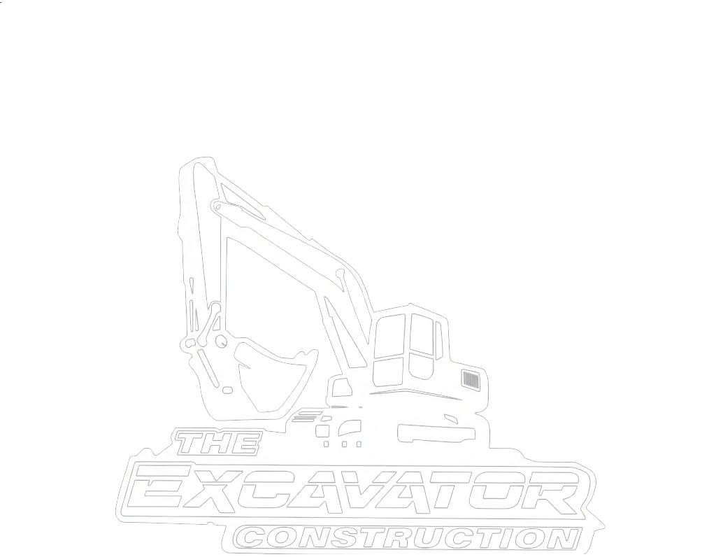 White outline of an excavator with the text "EXCAVATOR" and "CONSTRUCTION" below.
