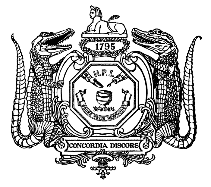 A black and white coat of arms with two alligators on it