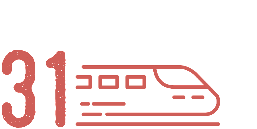 A red train icon with the number 31 on a white background.