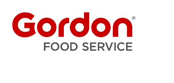 A red and white logo for gordon food service