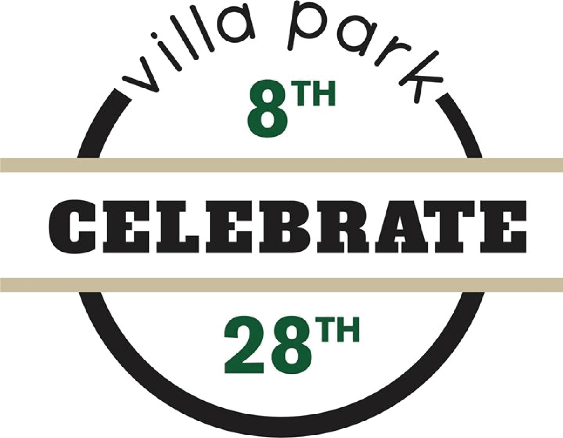 A logo for villa park , which is celebrating its 28th anniversary.