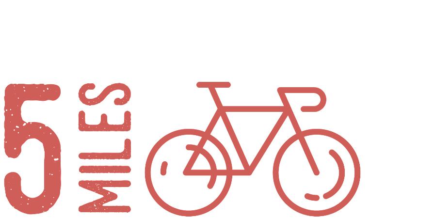 A red logo with a bicycle and the words `` 5 miles ''.