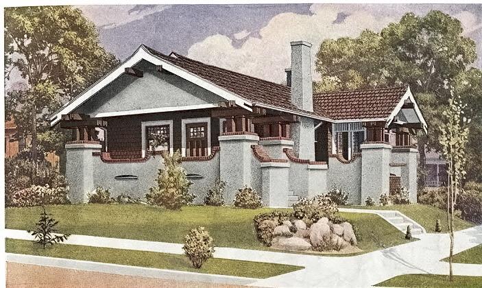 A drawing of a house with a chimney on the roof