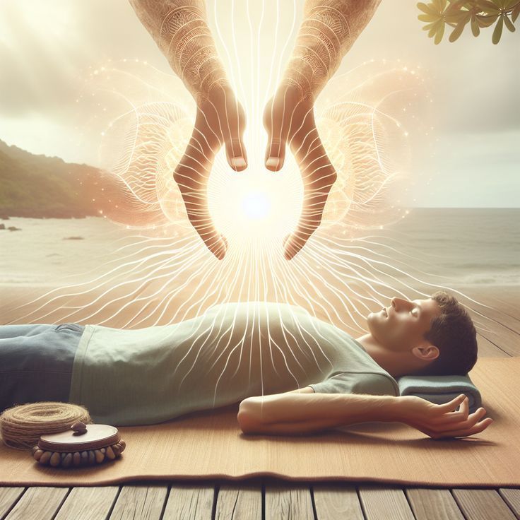 Hombre tocando cuencos cantores, vestido de marrón, sentado en un espacio cerrado. Varios cuencos lo rodean.