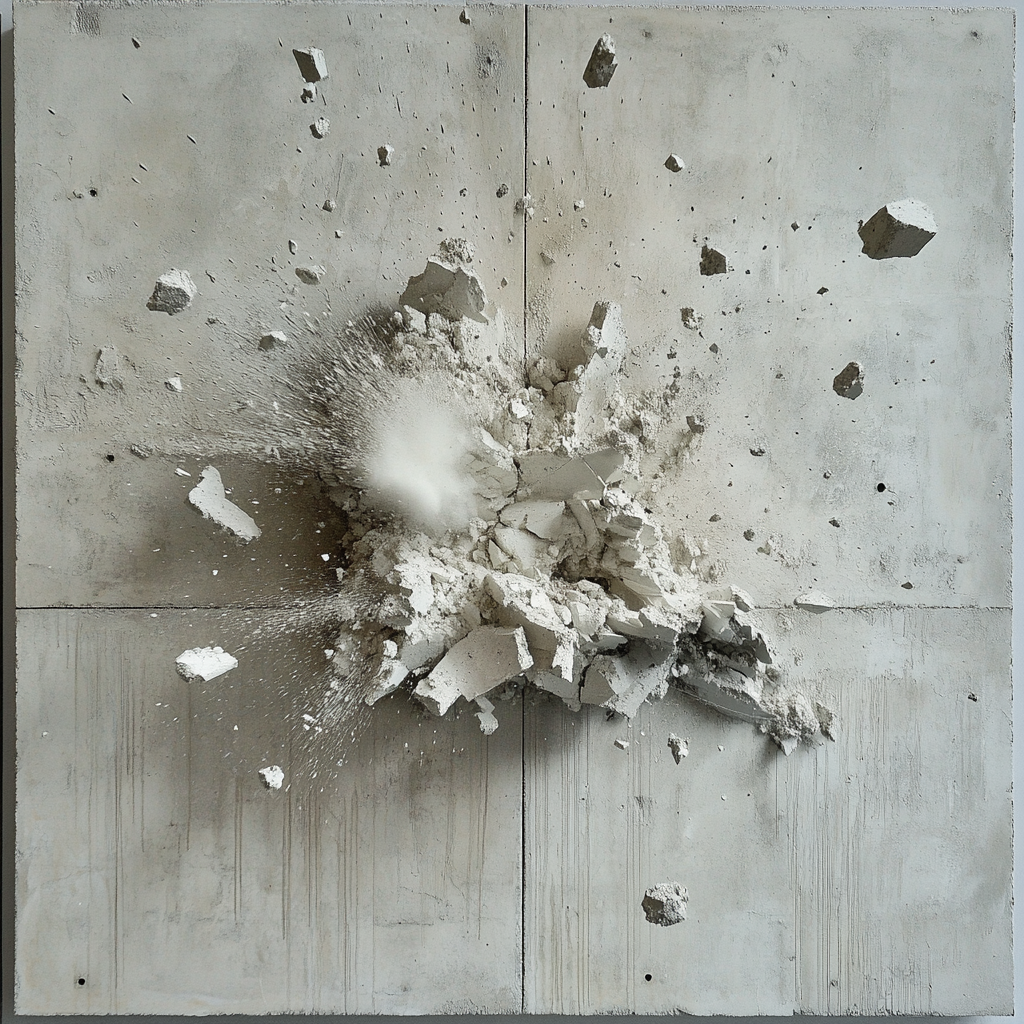 A piece of concrete smashing into a concrete wall.