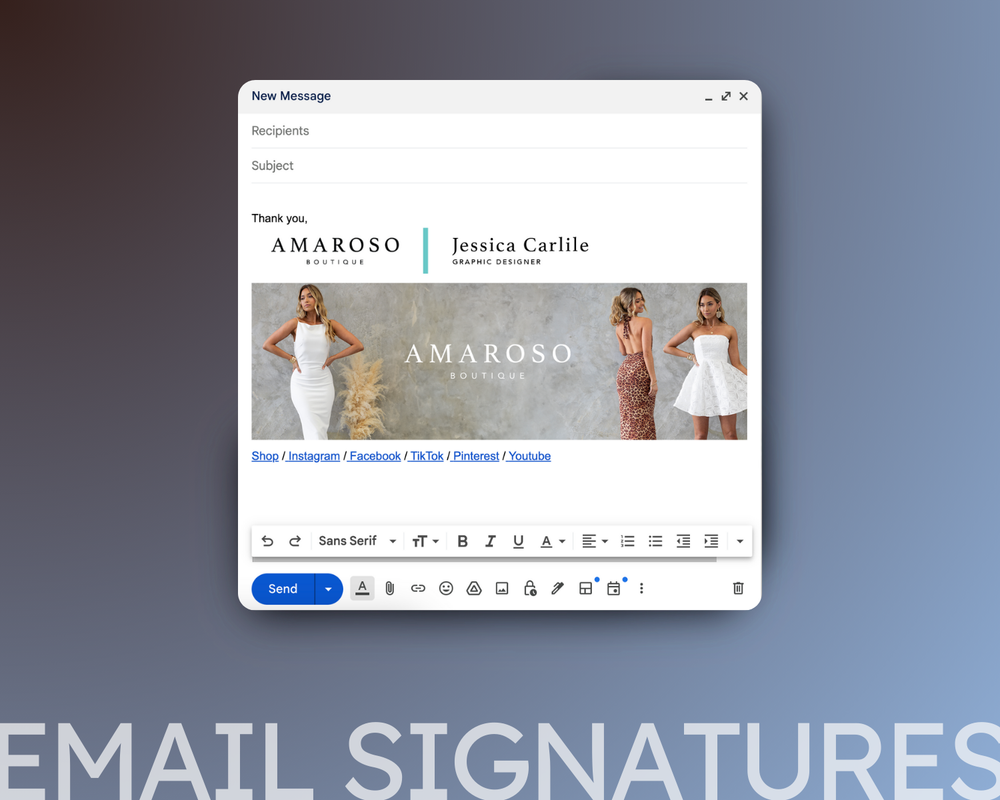 Examples of custom email signatures as a graphic design service