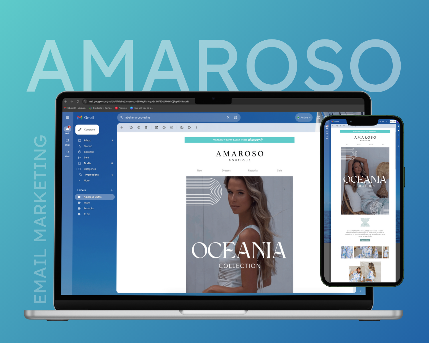 Amaroso Boutique, Brisbane's leading fashion retailer with email marketing example of graphic design portfolio